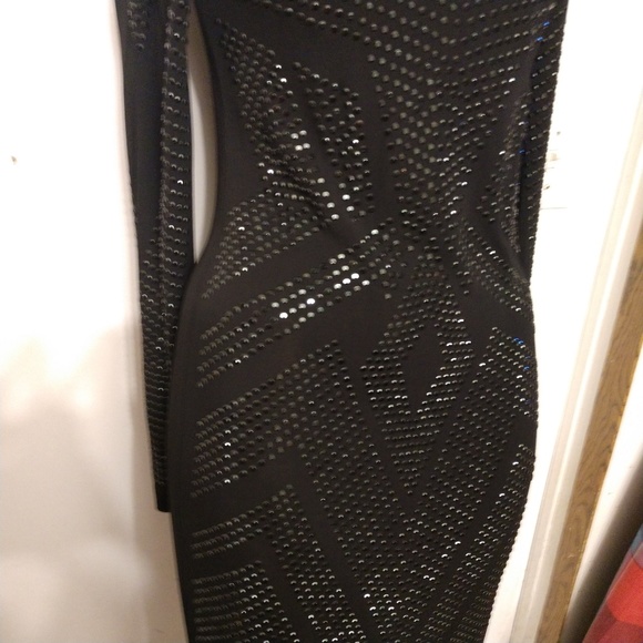 Black Sheath Dress Embellished Carmen Marc Valvo - Picture 4 of 7